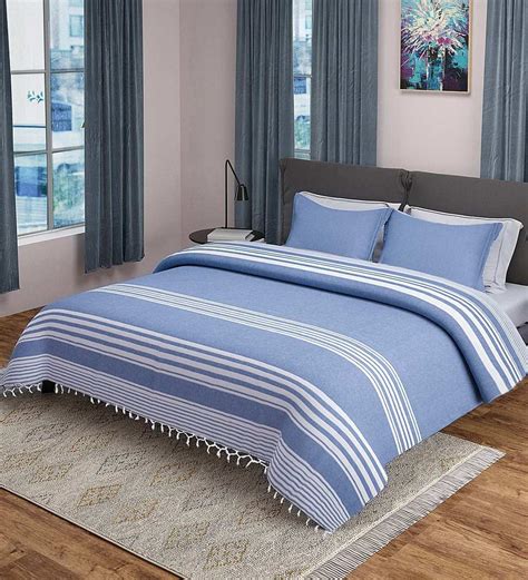 Buy Blue Geometric 500 TC Microfibre Double Bed Cover with 2 Pillow Covers by Saral Home Online ...