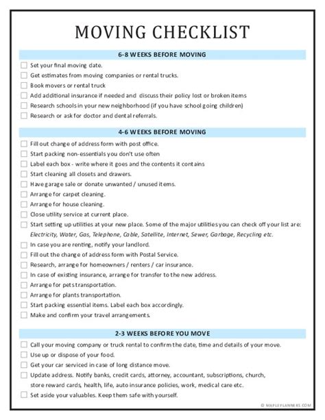 Free Printable Moving Checklist And Planner Timeline Printable Moving Checklist