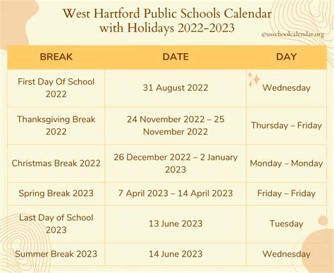 West Hartford Public Schools Calendar with Holidays 2023-2024