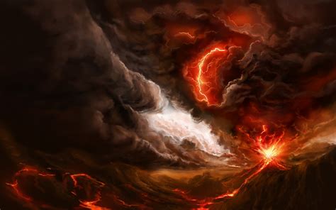 lightning, Fire, Eruption, Art, Smoke, Lava, Mountain, Volcano Wallpapers HD / Desktop and ...