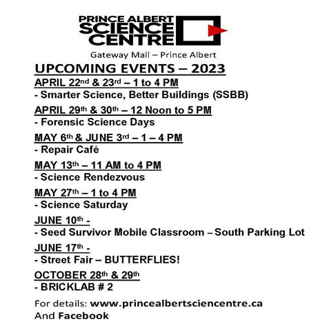 Prince Albert Science Centre - Upcoming Events — Gateway