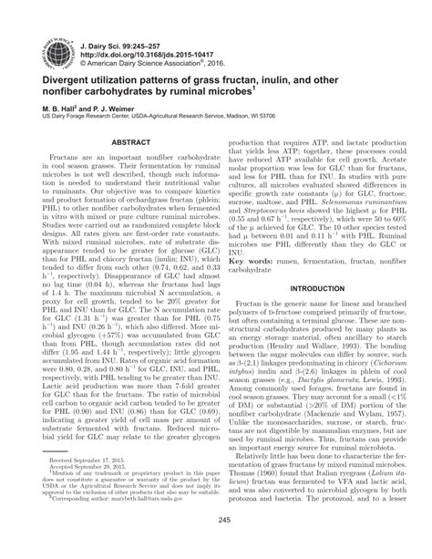 (PDF) Divergent utilization patterns of grass fructan, inulin, and other nonfiber carbohydrates ...