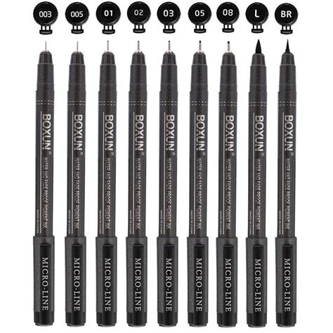 Buy Professional Black Fineliner Pens, Ink Drawing Pens - Set of 9 ...