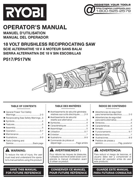 RYOBI 18V ONE+ P517 OPERATOR'S MANUAL Pdf Download | ManualsLib