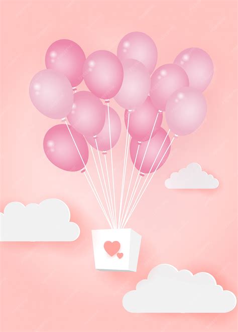 Premium Vector | Heart air balloon made origami float over sky