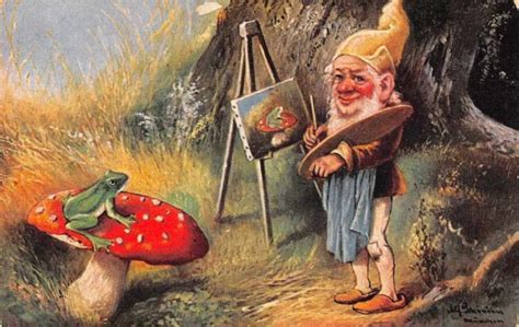 Gnome Elf Painting Frog On Mushroom Free Stock Photo - Public Domain Pictures