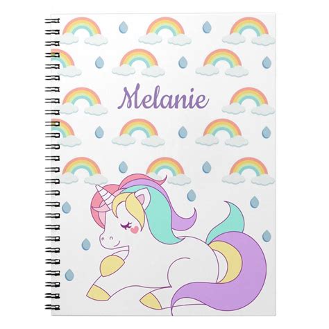 Cute Unicorn and Rainbows Personalised Notebook Gender: unisex. Age Group: adult. Personalized ...