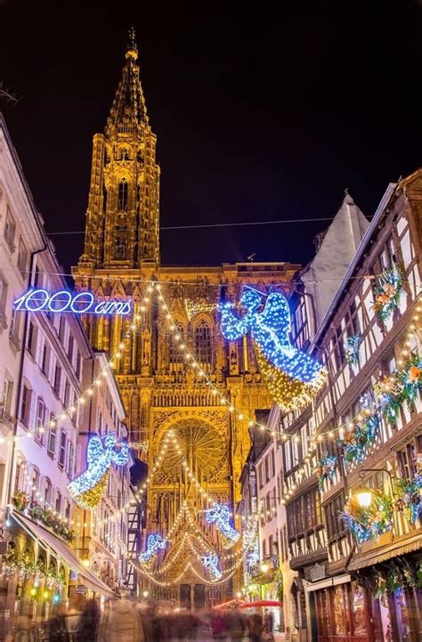 Christmas Decorations Near the Cathedral - Strasbourg Stock Image - Image of celebration, french ...