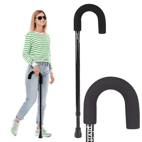 Pivit Lightweight Adjustable Walking Cane | Contoured Soft Grip Hook Handle | Black | Sleek ...