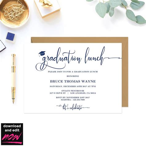 Graduation Lunch Party Invitation Template Navy Graduation - Etsy