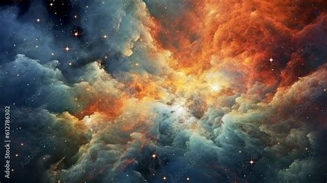 A stunning photograph of the Orion Nebula, a stellar nursery, with vibrant colors and intricate ...