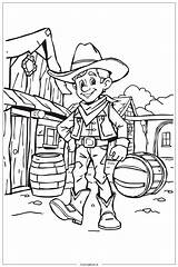 Cowboy Exploring A dusty old Town Coloring Page Free PDF&ampPNG Printable sketch template