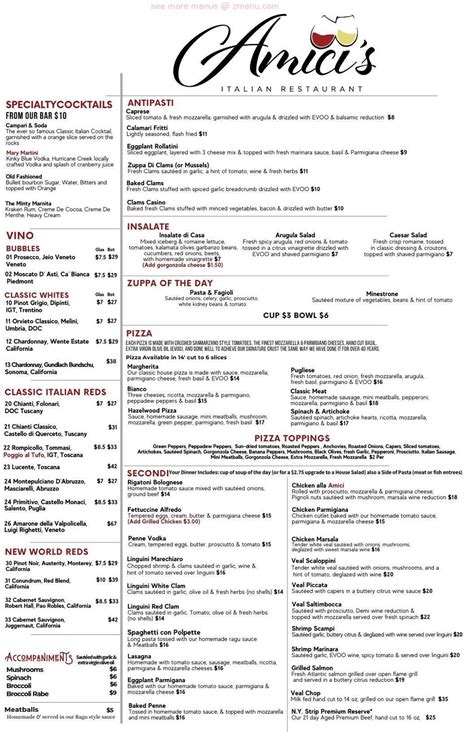 Menu at Amici's Italian Restaurant, Waynesville