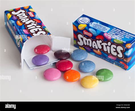 Smarties, a yummy, colour-varied, sugar-coated, chocolate candy Stock ...