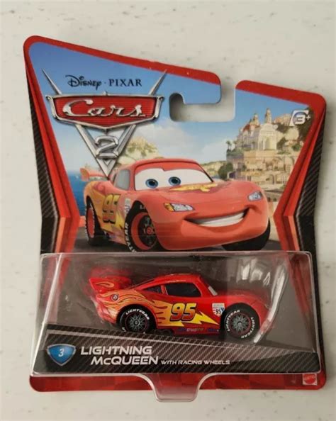 DISNEY PIXAR CARS 2 Lightning McQueen w Racing Wheels DieCast Vehicle 3 ...