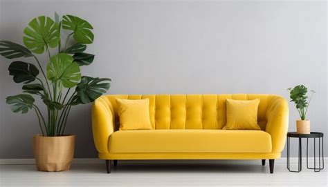 Premium Photo | Stylish Living Room Interior with Comfortable Yellow Sofa