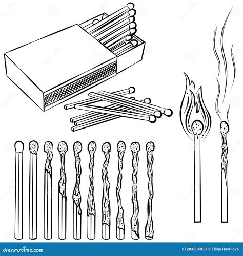 Set of matches line art stock vector. Illustration of matchstick ...