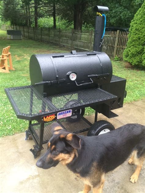 German Shepherd Protecting the new Lang BBQ Smoker