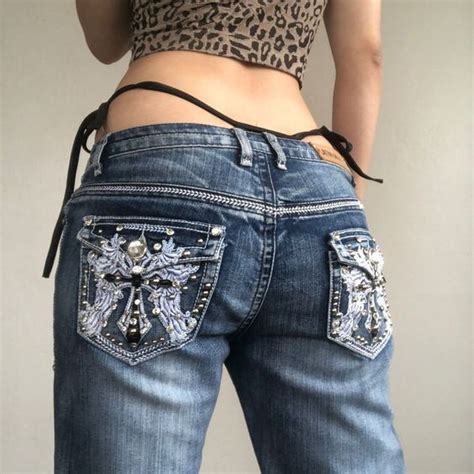 ♱Vintage y2k Rhinestone Cross Mid Rise Bootcut... - Depop | Embellished ...