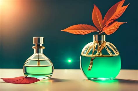Premium AI Image | Perfume bottle on table in modern bathroom with tropical plants