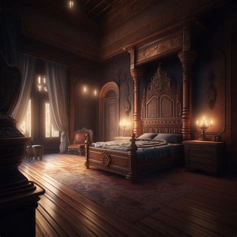 Premium Photo | A castle bedroom with a bed and a lamp on it