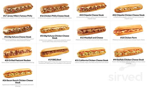 Menu for Jersey Mike's Subs in Carlsbad, California, USA