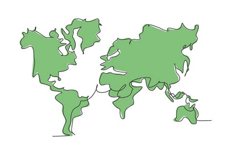 World atlas. Continuous one line drawing of world map minimalist vector ...