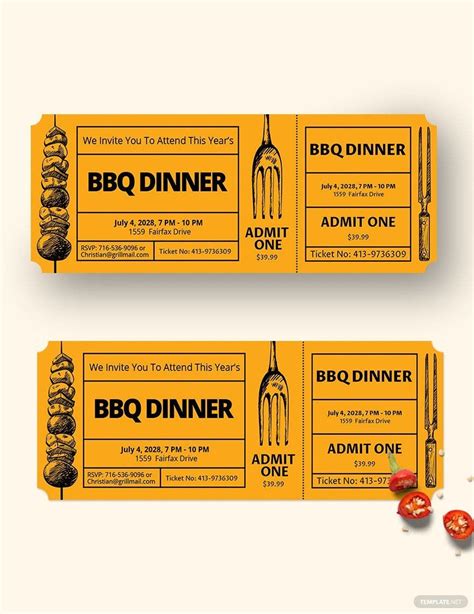 BBQ Dinner Ticket Template in Pages, Illustrator, PSD, Word, Publisher ...