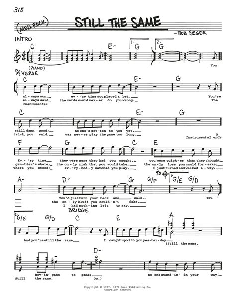 Bob Seger "Still The Same" Sheet Music | Download Printable Pop PDF Score | How To Play On Piano ...