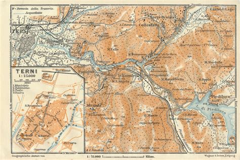 1909 Terni Italy Antique Map