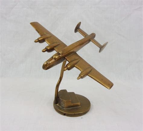 WW2 Era Trench Art Brass Desktop Model Of An RAF Lancaster Bomber - Sally Antiques