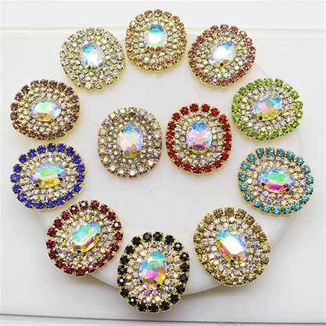 New Style 10pcs/lot 26mm*30mm Oval Rhinestone Button Mixed Color Rhinestone Stone Sewing for ...