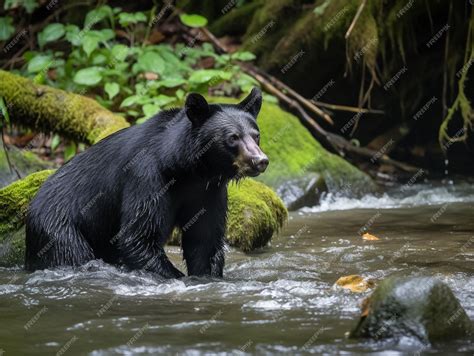 Premium AI Image | A black bear in a river