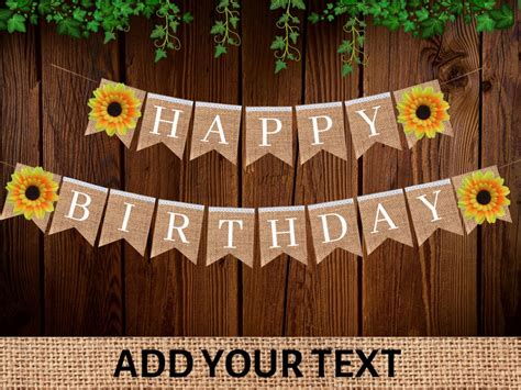 Sunflower Happy Birthday Banner Burlap Birthday Banner Happy - Etsy