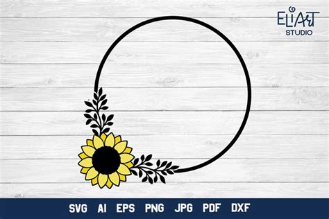 Sunflower Frame PNG | Flower Round Monogram Frame