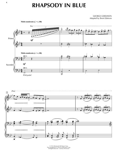 Rhapsody In Blue (1 Piano, 4 Hands) (arr. Brent Edstrom) by George Gershwin Sheet Music for ...