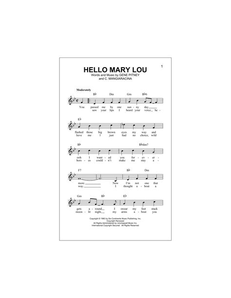 Hello Mary Lou chords by Ricky Nelson (Melody Line, Lyrics & Chords ...