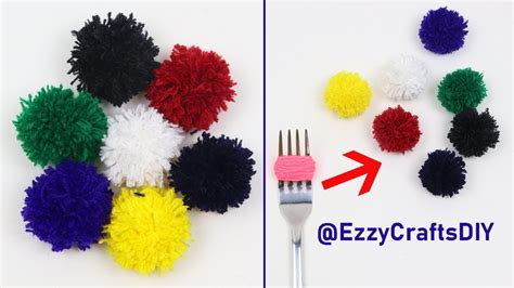 HOW TO MAKE EASY POM POMS AT HOME - MINI YARN POM POM MAKING - DIY ...