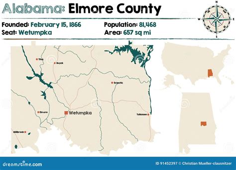 Alabama: Elmore county map stock vector. Illustration of states - 91452397