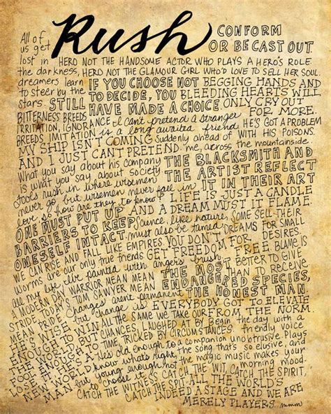 Rush Lyrics and Quotes - 8x10 handdrawn and handlettered print on antiqued paper rock music ...