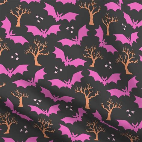 Pink bats spooky orange black Halloween Cotton Lawn Fabric – Dana Du Design