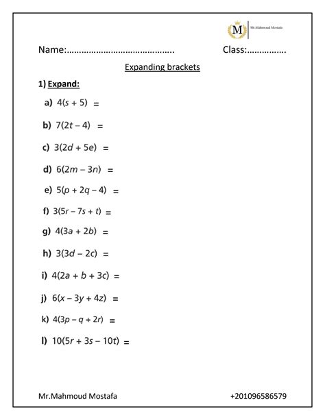 SOLUTION: Expanding brackets - worksheet - Studypool