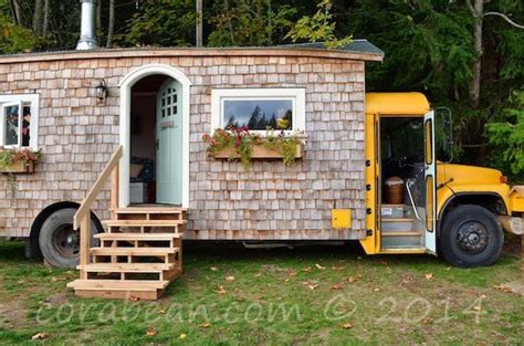 Couple Transform An Old Yellow School Bus Into A Cozy Tiny House