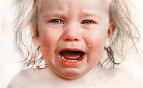 Portrait Little Baby Crying Tears Emotionally Stock Image - Image of ...