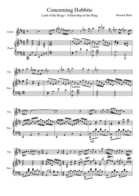 Lord of the Rings: Concerning Hobbits (Violin and Piano) | MuseScore ...