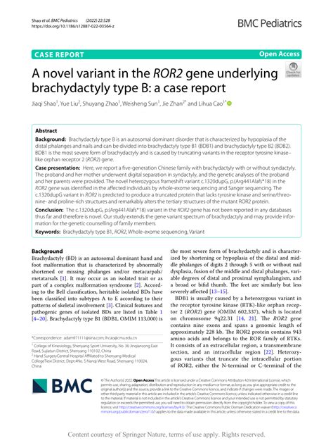 (PDF) A novel variant in the ROR2 gene underlying brachydactyly type B ...