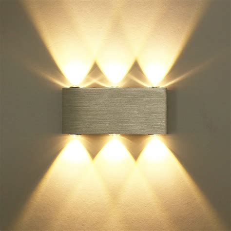 Unimall LED Wall Light Modern 6W Up and Down Wall Lights Indoor Brushed Aluminium Rectangular ...