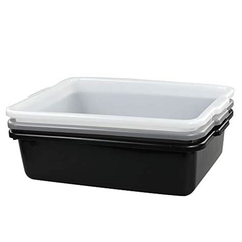 Vababa 3-Pack Plastic Commercial Bus Box/Bus Tub, Kitchen Wash Basin (Black, White, Grey ...