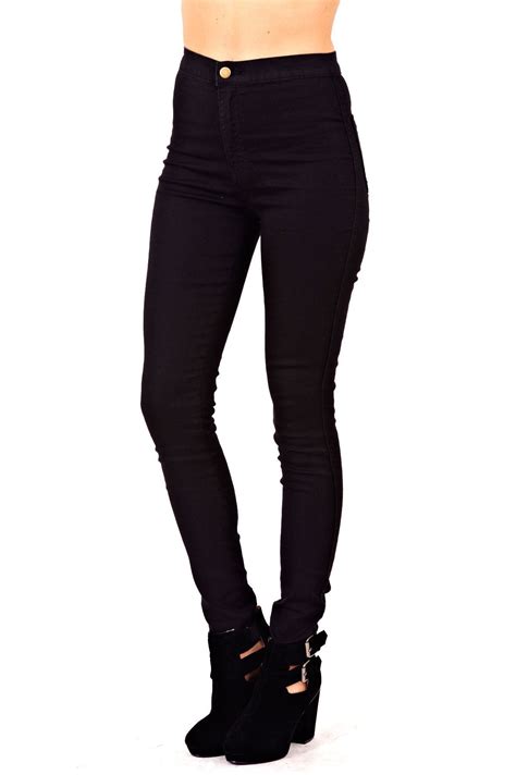 New Womens Ladies Skinny Slim Fit High Waisted Stretch Denim Black Jeans Trouser | eBay