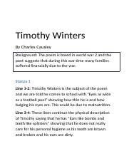 Timothy Winters.docx - Timothy Winters By Charles Causley Background: The poem is based in world ...